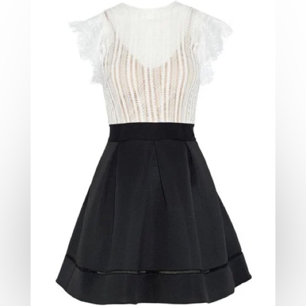 NWT Catherine Deane “Ina” White Lace with Black Mini Dress